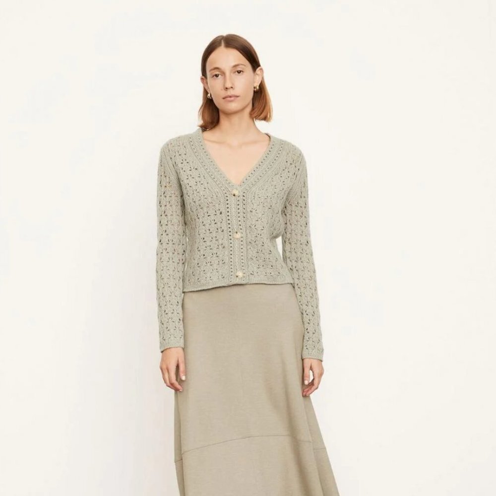 Vince size XL Crochet Cardigan in Artichoke NEW
